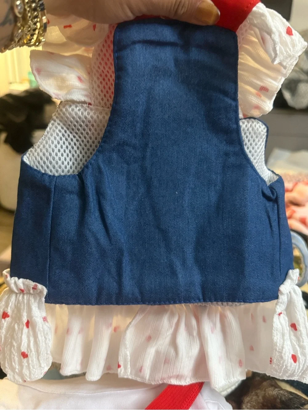 Small Dog Harness Dress + Matching Leash – Strawberry Red White & Blue – NWOT